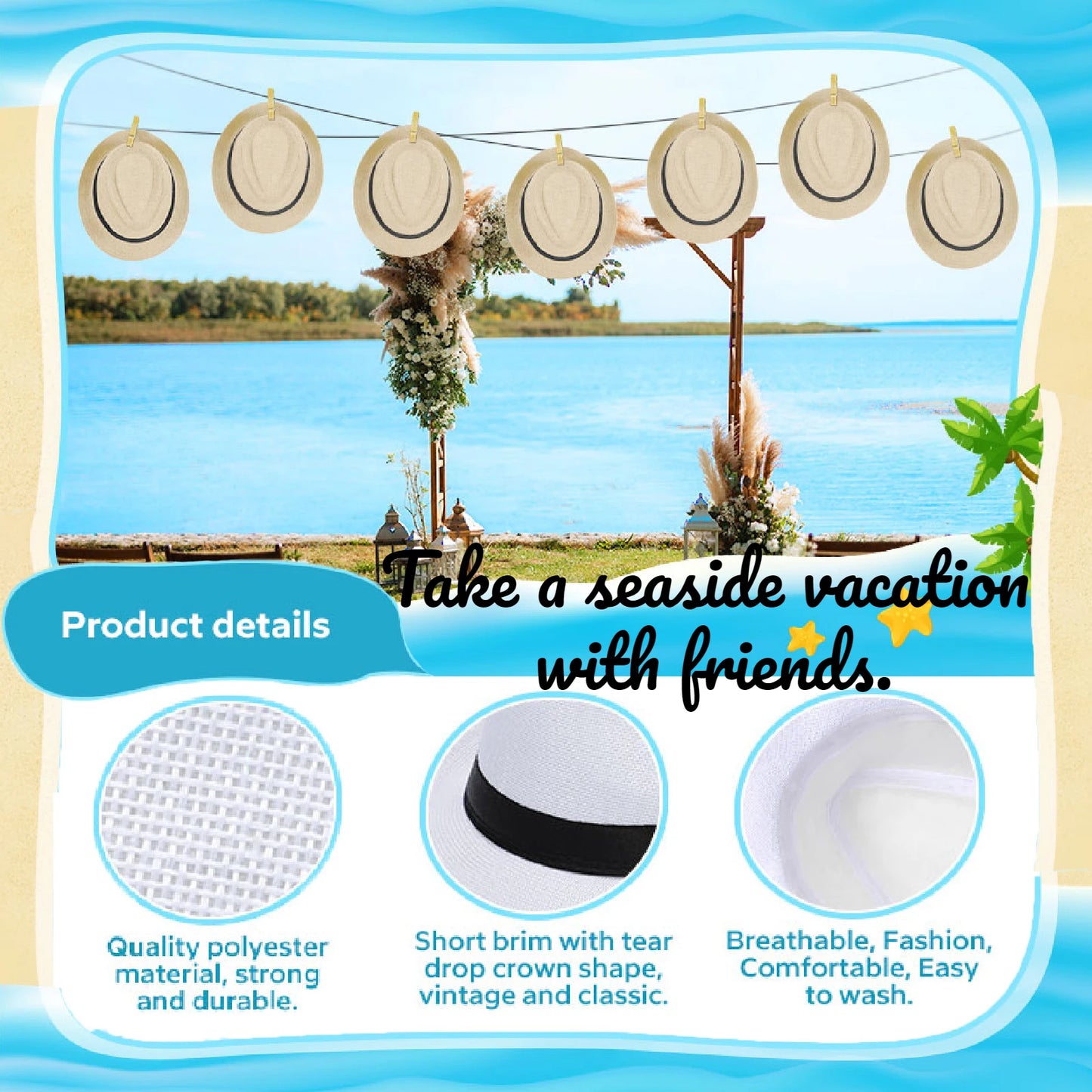 5-80Pcs Straw Hats for Men Women Panama Summer Beach Sun Hat Party Hats for Guests Wedding UPF50+ Short Brim Roll Up Trilby Hat