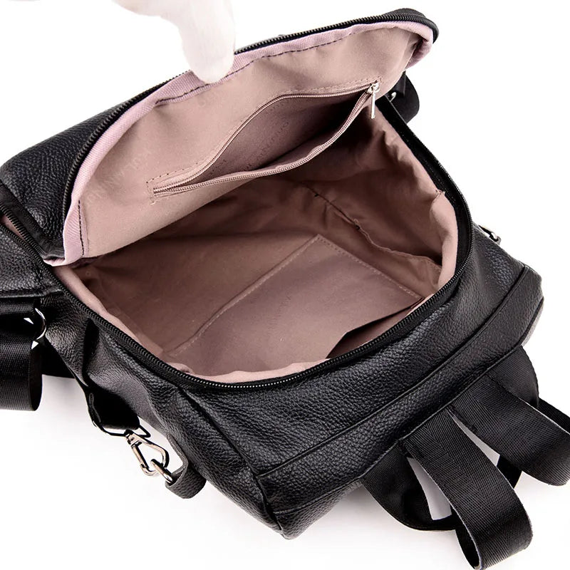 Summer White Fashion PU Leather Anti-thief Backpack Large  Volume  School Bag for Teenager Girls Multifunction Casual Sac a Dos