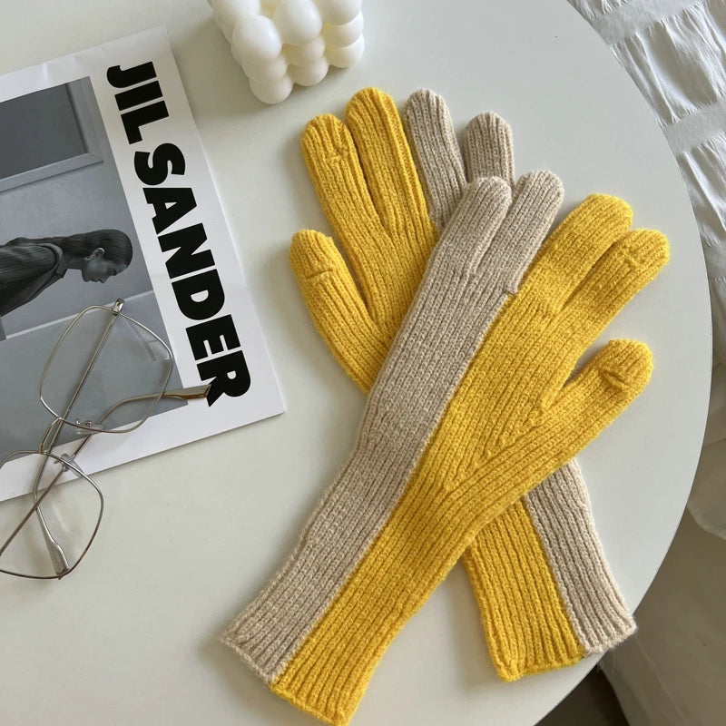 Fashion Winter Knitted Gloves Touch Screen High Quality Mitten Thicken Warm Cashmere Two-tone Gloves For Women
