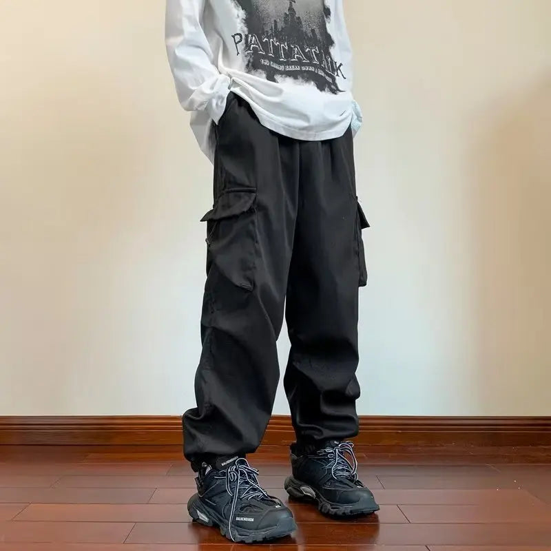 Cargo Pants Men Baggy Pleated Multi Pockets American Style Males Trousers Hip Hop Skateboard Boys High Street Autumn All-match