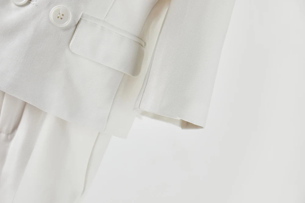 Young child Boy White Suit Baptism Birthday Party Photograph Clothes Dress Baby Jacket Straps Pants Bowtie 3PCS Eid Kids Attire