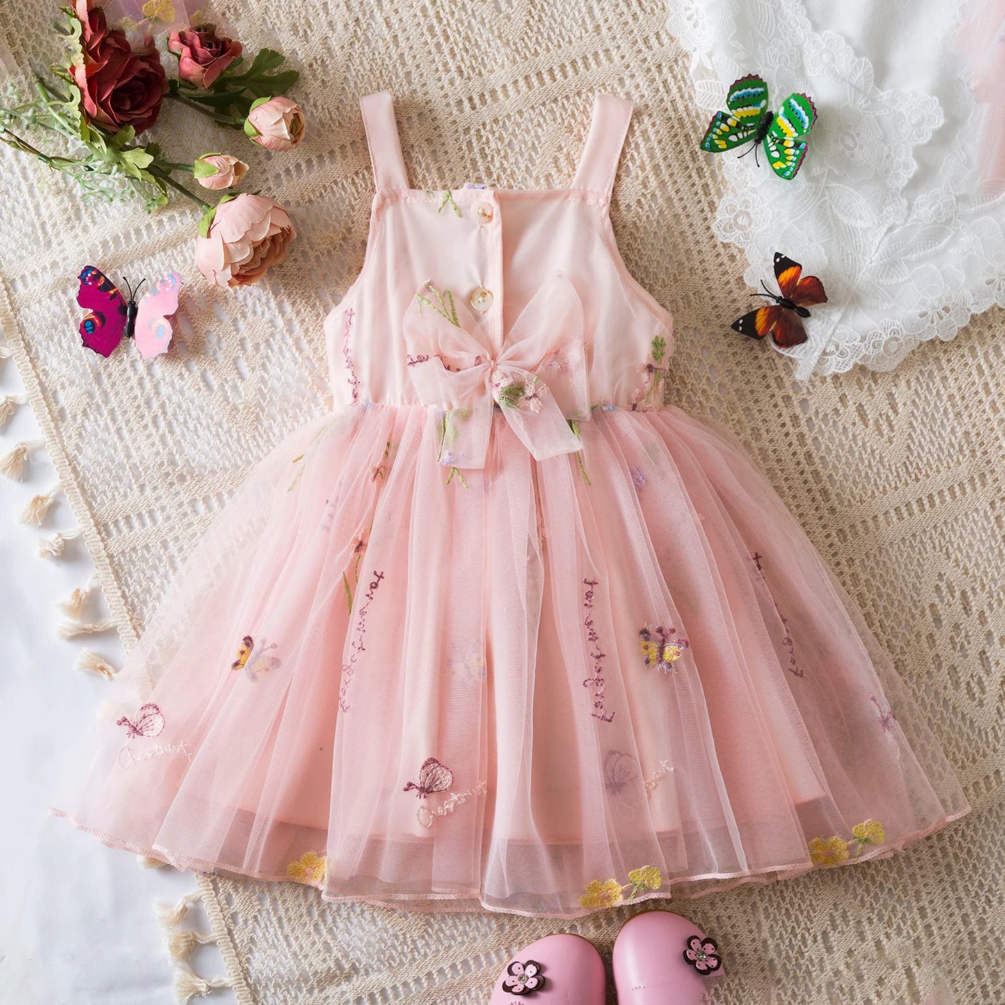Butterfly Newborn Baby Dress New Summer Cute Baby Girls Clothes Tulle Lace Embroidery Infant Party Clothing 1 -5Y Birthday Dress