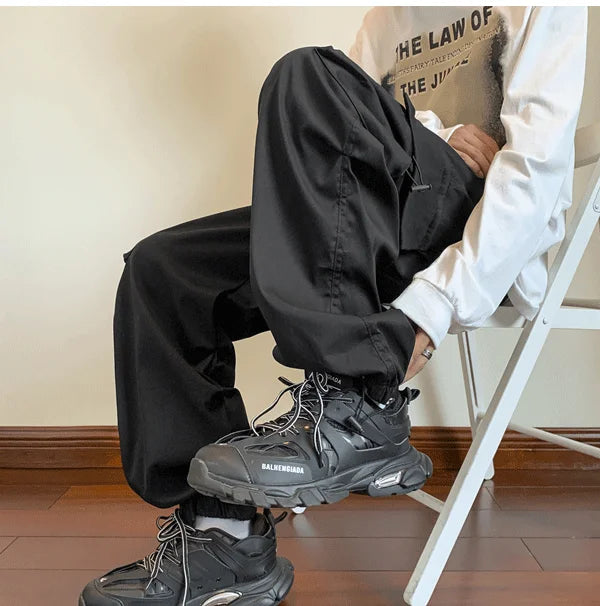 Cargo Pants Men Baggy Pleated Multi Pockets American Style Males Trousers Hip Hop Skateboard Boys High Street Autumn All-match