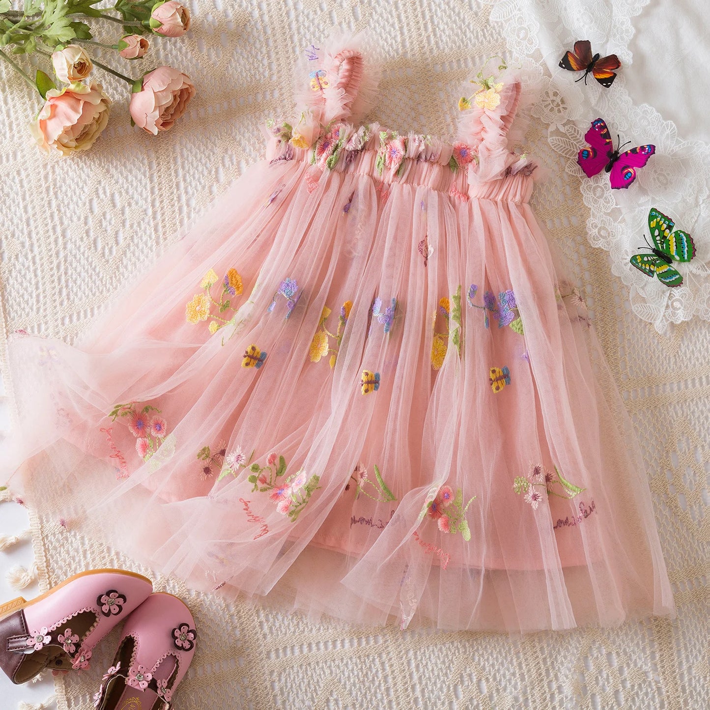 Butterfly Newborn Baby Dress New Summer Cute Baby Girls Clothes Tulle Lace Embroidery Infant Party Clothing 1 -5Y Birthday Dress