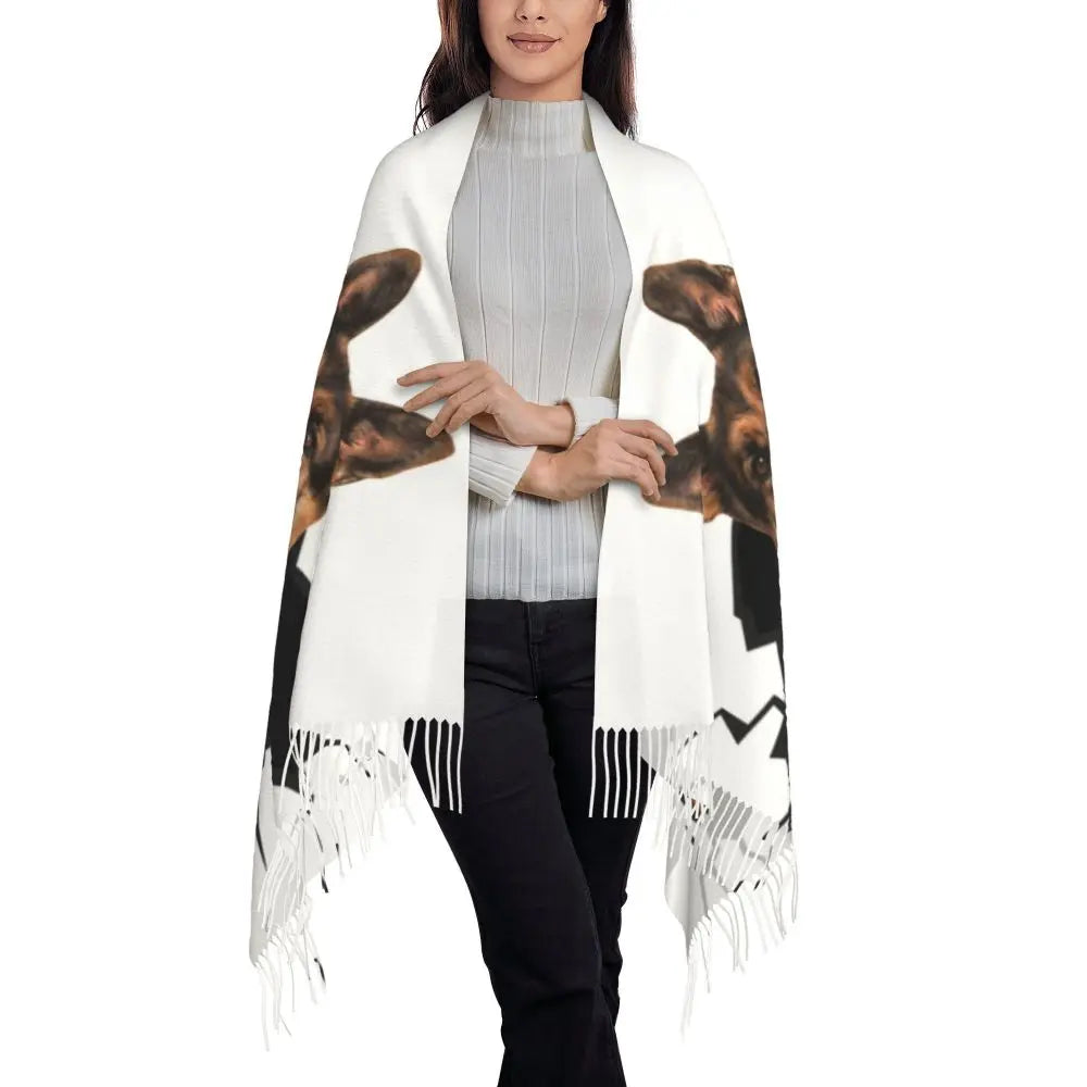 German Shepherd Courage Scarf Wrap Women Long Winter Fall Warm Tassel Shawl Unisex Alsatian Wolf Dog Lover Scarves