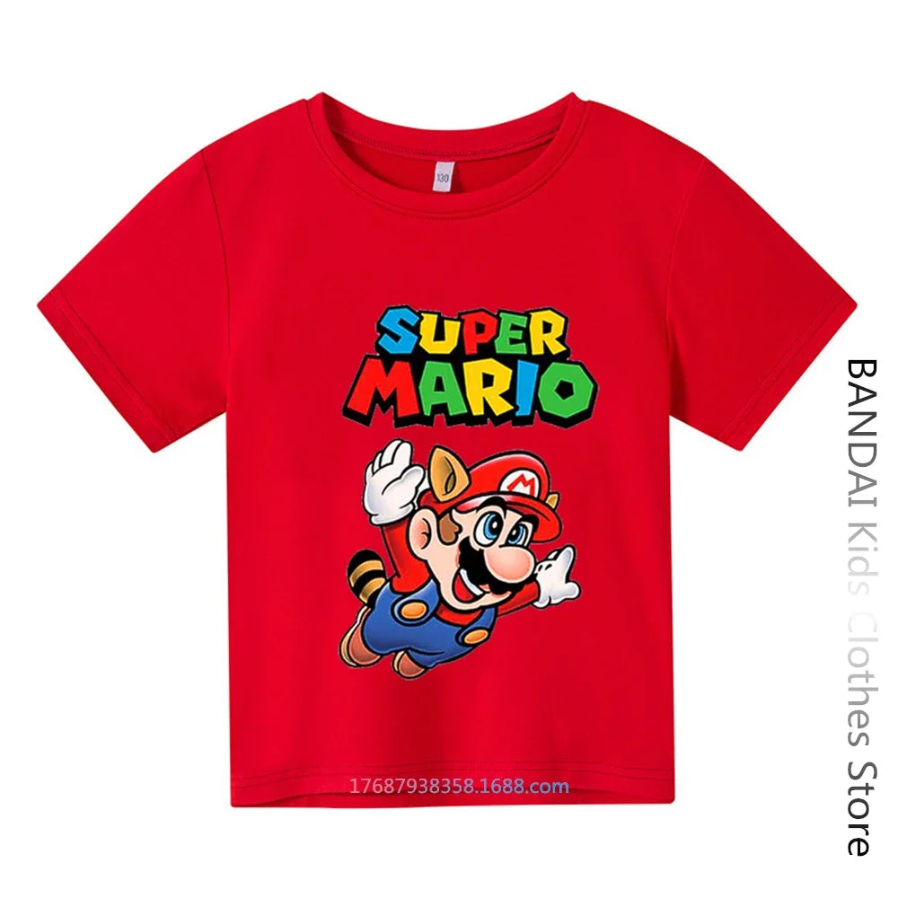 Super Mario Tshirt  Kids Fashion Baby Boy Clothes Mario Bros T-shirt Pikachu Cotton Children Tops Girls Clothing Casual Tees
