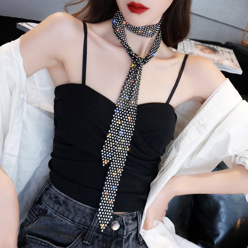 Tie Exaggerated Rhinestones Temperament Necklace Modern City Trend Necklace