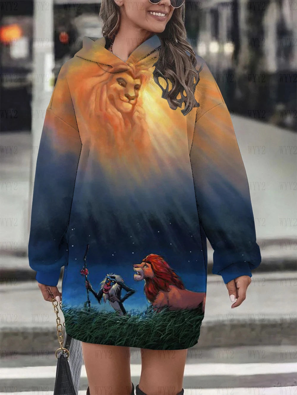 New Lion King Simba Hoodie Dress Sweatshirt Fashion Disney Dress Sweatshirt Dress Allover Printed Hoodie Tops for Women