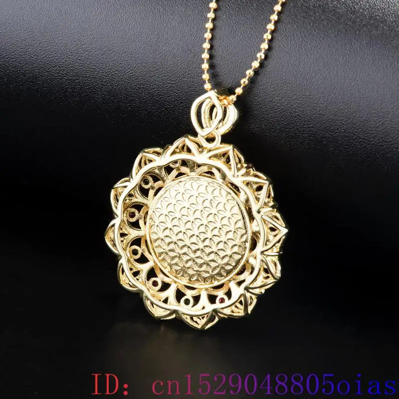 Green Real Jade Agate Flower Pendant Necklace Gifts for Women Fashion Natural Jewelry Amulet 18K Gold Plated Carved Accessories