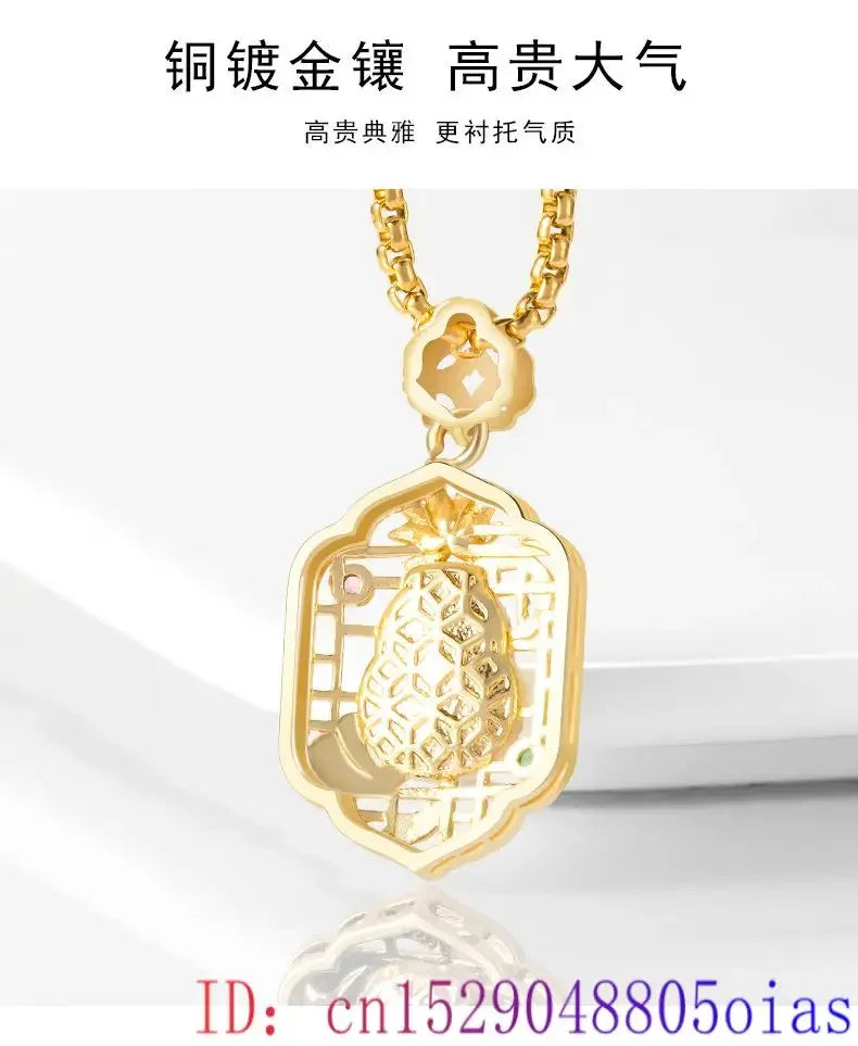 Blue Jadeite Gourd Pendant Necklace 18K Gold Plated Natural Burmese Jade Accessories Gifts for Women Real Jewelry Charms Gift