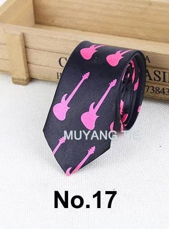 Classic Fashion Men's Skinny Tie Colorful Musical Notes Printed Piano Guitar Polyester 5cm Width Necktie Party Gift Accessory