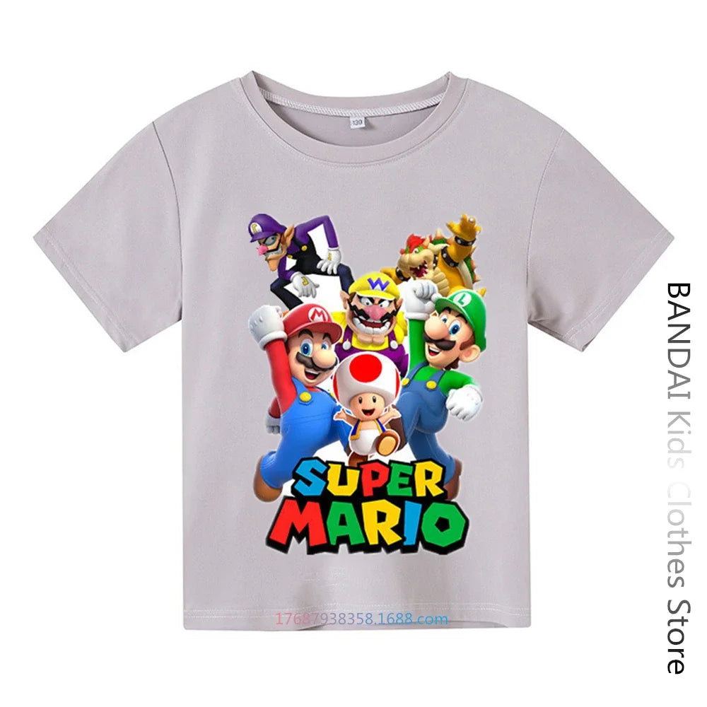 Super Mario Tshirt  Kids Fashion Baby Boy Clothes Mario Bros T-shirt Pikachu Cotton Children Tops Girls Clothing Casual Tees