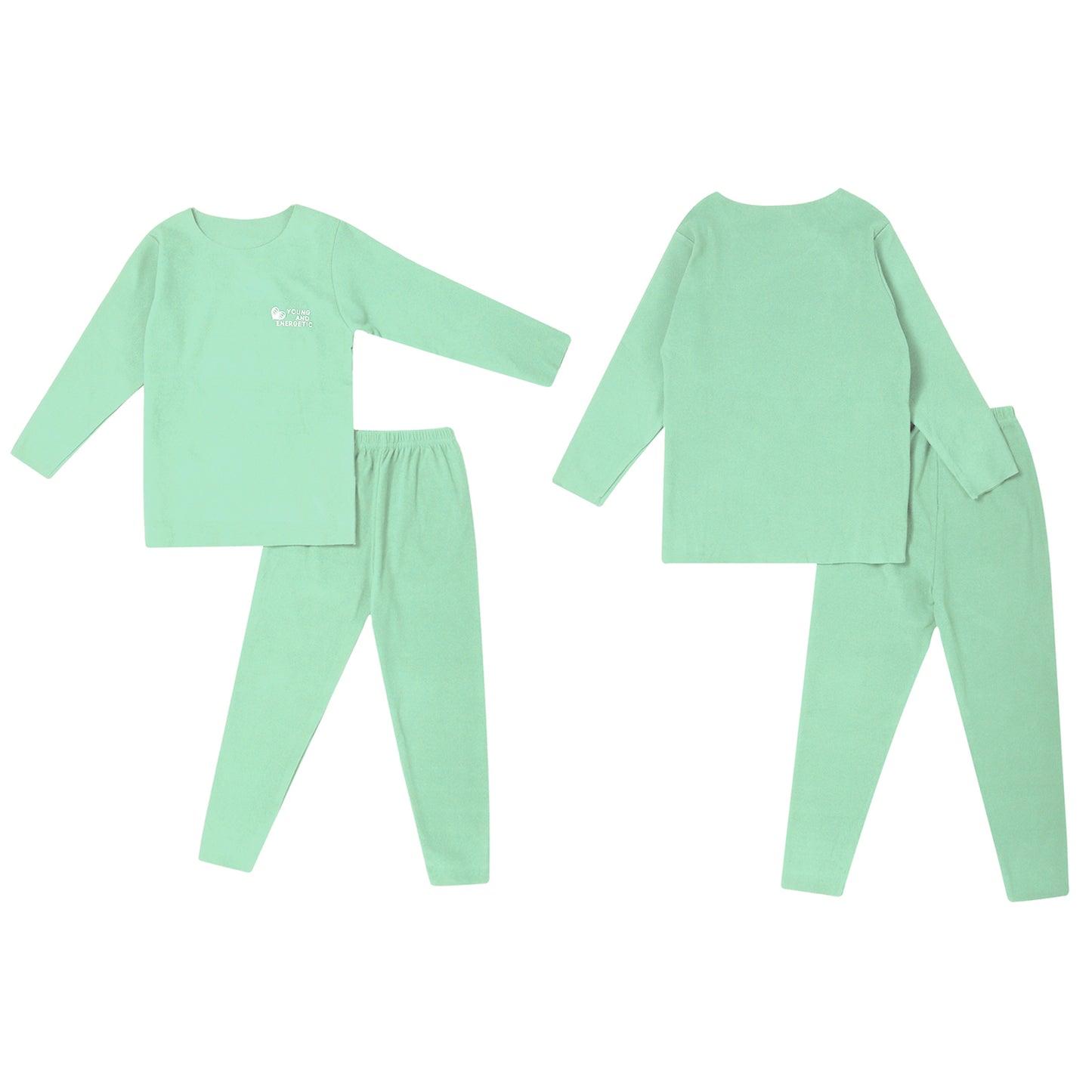 Autumn Kids Girls Boys Solid Color Thermal Underwear Set Loungewear Homewear Round Neck Long Sleeve Tops with Pants Leggings