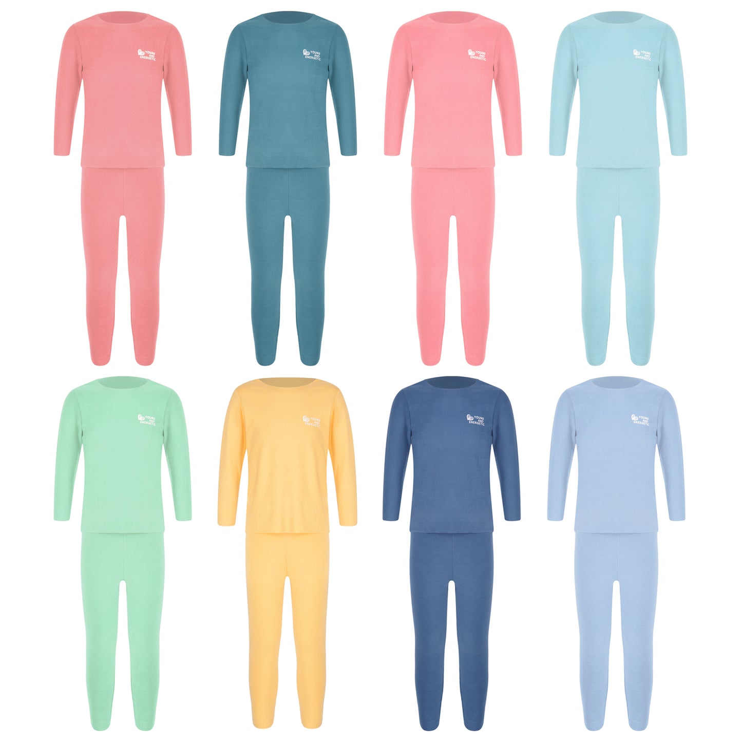 Autumn Kids Girls Boys Solid Color Thermal Underwear Set Loungewear Homewear Round Neck Long Sleeve Tops with Pants Leggings