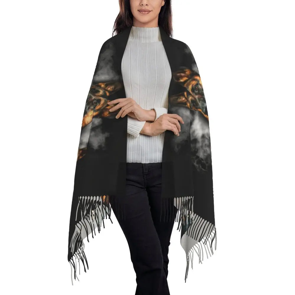 German Shepherd Courage Scarf Wrap Women Long Winter Fall Warm Tassel Shawl Unisex Alsatian Wolf Dog Lover Scarves