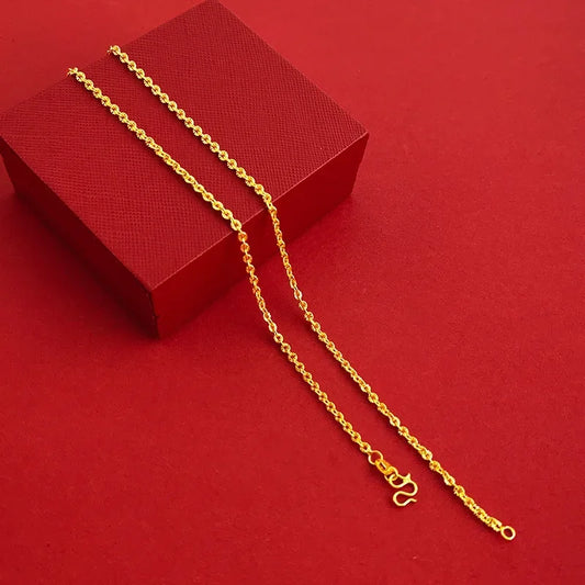 Pure Thin Collarbone Plain Chain No Pendant 18k 100% Plated Real 999 Gold Necklace Male and Female 999 Color for Women's Gifts