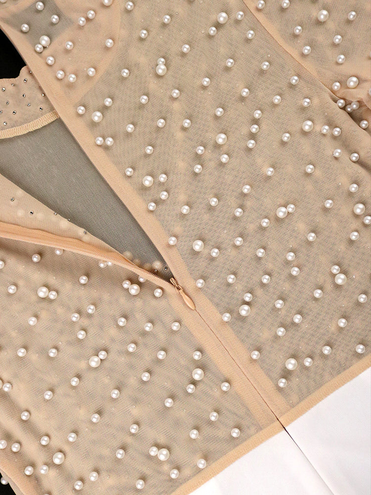 Luxury Beading Jumpsuit for Women Sheer Beaded High Neck Short Sleeve Wide Leg One Piece Rompers Party Club Wear Plus Size