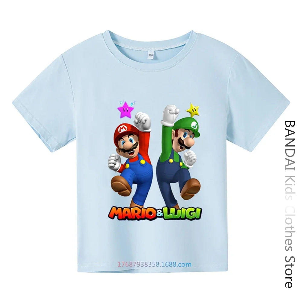 Super Mario Tshirt  Kids Fashion Baby Boy Clothes Mario Bros T-shirt Pikachu Cotton Children Tops Girls Clothing Casual Tees