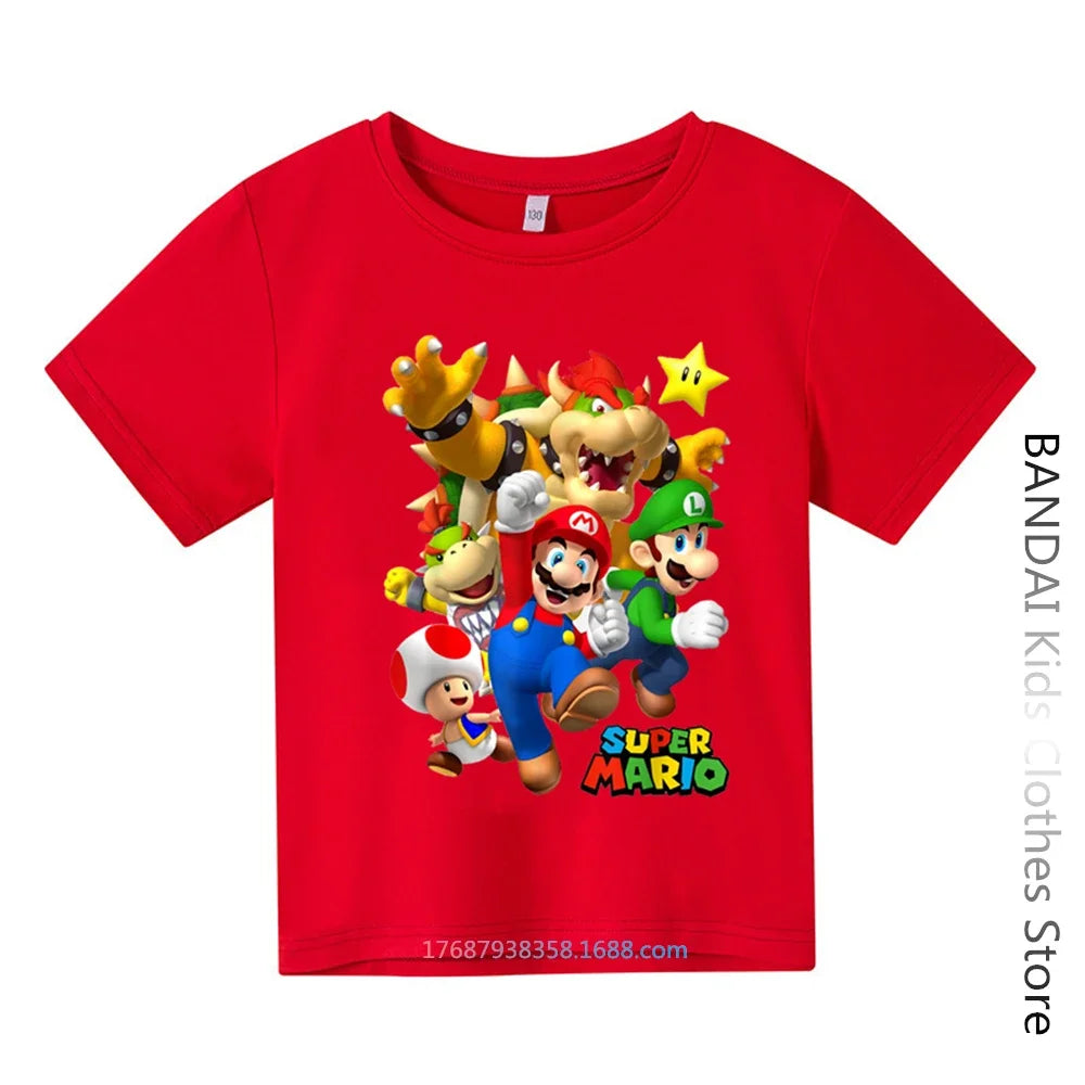 Super Mario Tshirt  Kids Fashion Baby Boy Clothes Mario Bros T-shirt Pikachu Cotton Children Tops Girls Clothing Casual Tees