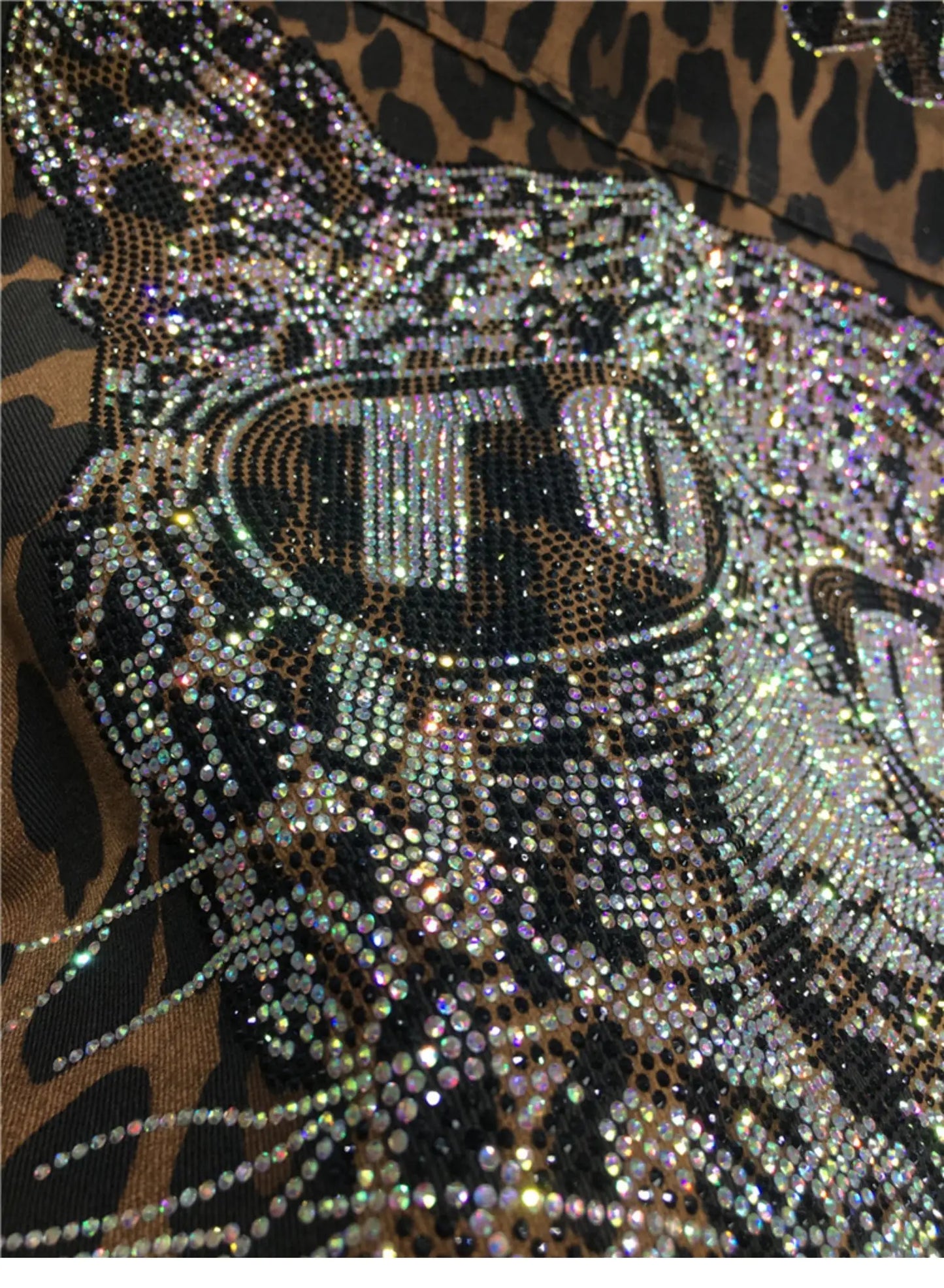 European Goods Heavy Industry Hot Diamond Shirt Women Domineering Tiger Head Leopard Print Cardigan Loose Autumn and Winter Coat