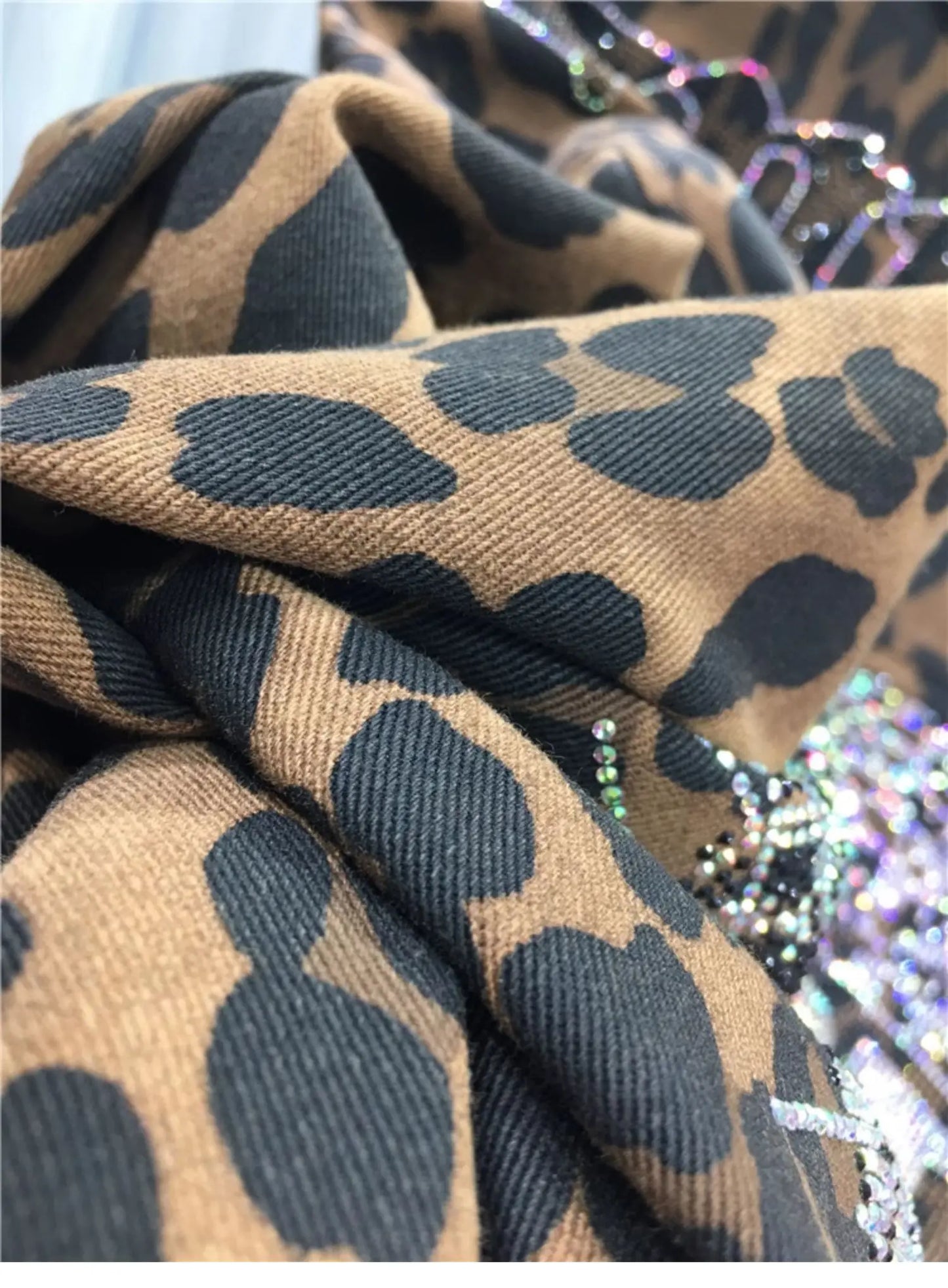 European Goods Heavy Industry Hot Diamond Shirt Women Domineering Tiger Head Leopard Print Cardigan Loose Autumn and Winter Coat