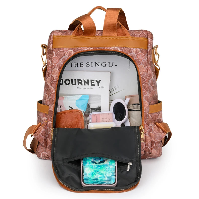 Anti Theft Design Women's Backpack Fashion PU Leather Backpack School Bags for Teenagers Girls Large Volume Leisure Travel Bag