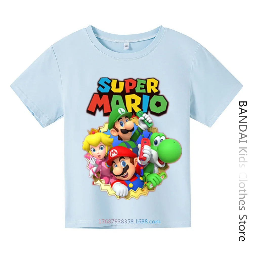 Super Mario Tshirt  Kids Fashion Baby Boy Clothes Mario Bros T-shirt Pikachu Cotton Children Tops Girls Clothing Casual Tees