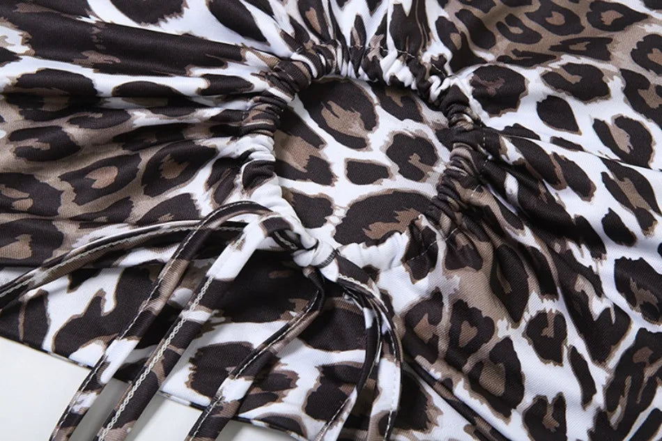 2024 Summer Women's Dress Set Elegant Sexy Backless Sleeveless Lace-up Top Slim Fit Long Skirt Leopard Print Suit Holiday Beach