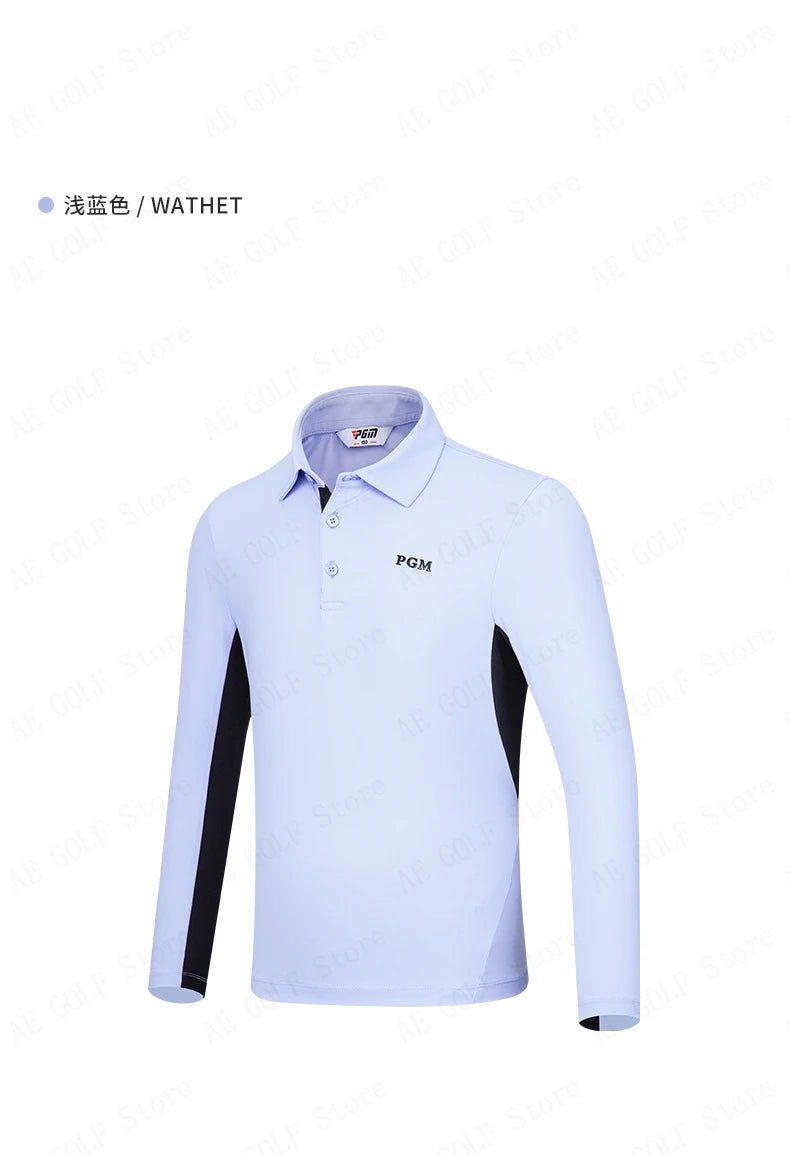 PGM Children's Golf Long Sleeve T-shirt Golf Wear for Kids Boys Shirts Soft Lapel Design Fashion Leisure Sports Top YF542
