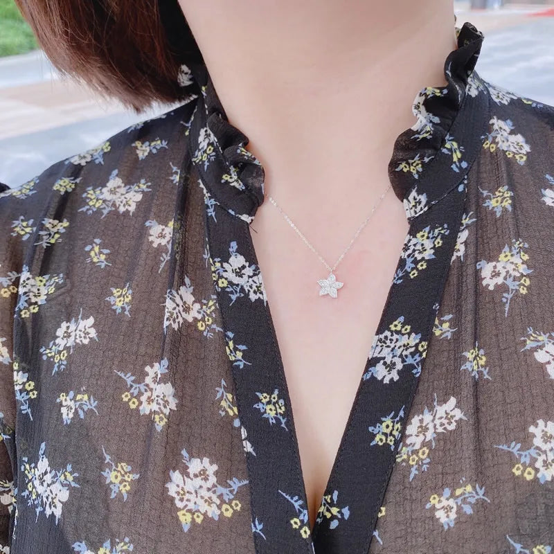 Aazuo Real 18K Pure White Gold Rose Gold Jewelry Real Diamond H SI Originality Sea Star Necklace gifted for Women Wedding Party