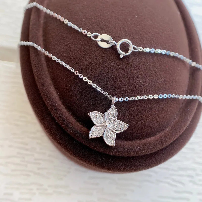 Aazuo Real 18K Pure White Gold Rose Gold Jewelry Real Diamond H SI Originality Sea Star Necklace gifted for Women Wedding Party