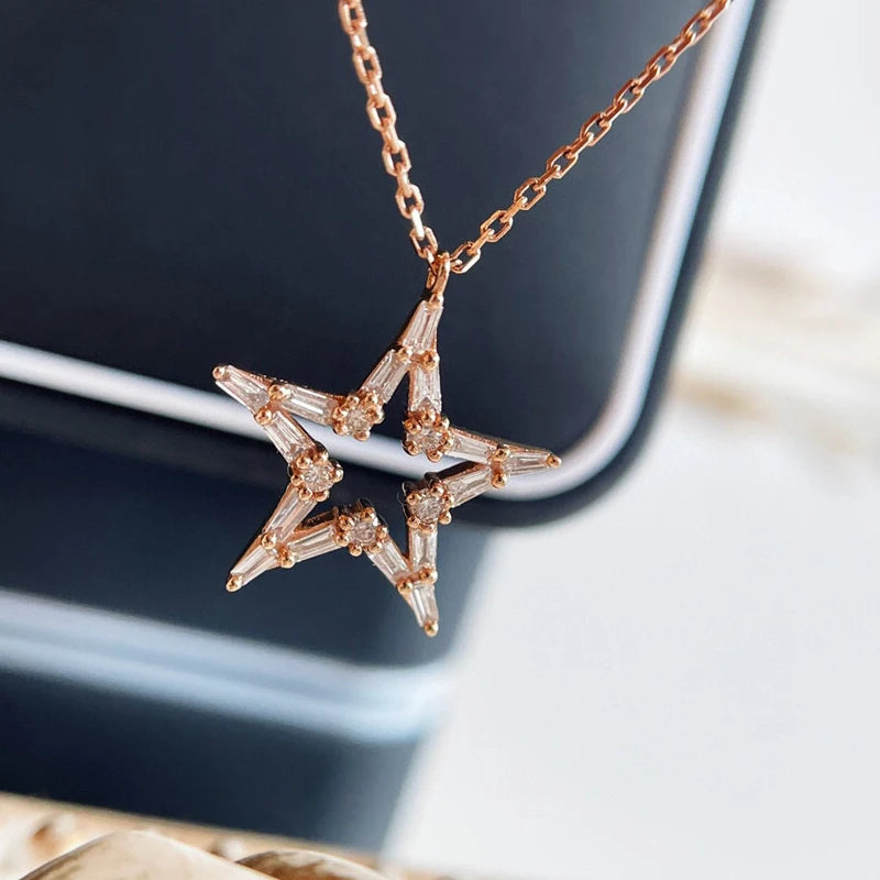 Aazuo 18K Solid White Gold Rose Gold Real Diamond Luxury Lovely Star Necklace With Chain Gift For Women Birthday Wedding Party