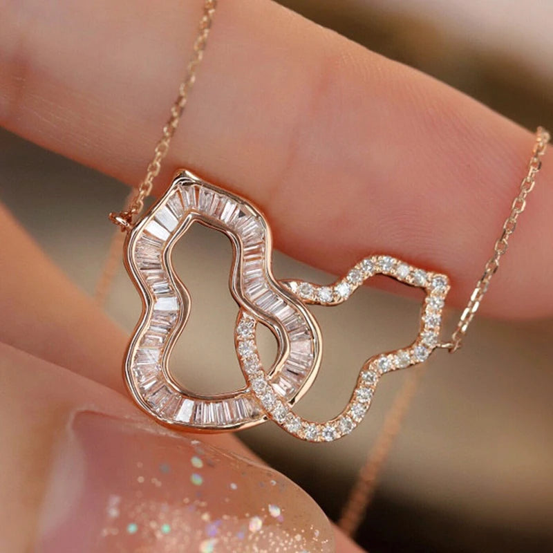 Aazuo 18K Solid Rose Gold Real Diamonds 0.55ct Luxury Double Gourds Necklace With Chain Gifted For Women Birthday Wedding Party