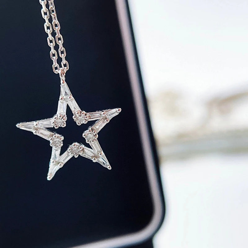 Aazuo 18K Solid White Gold Rose Gold Real Diamond Luxury Lovely Star Necklace With Chain Gift For Women Birthday Wedding Party