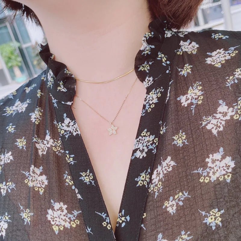 Aazuo Real 18K Pure White Gold Rose Gold Jewelry Real Diamond H SI Originality Sea Star Necklace gifted for Women Wedding Party