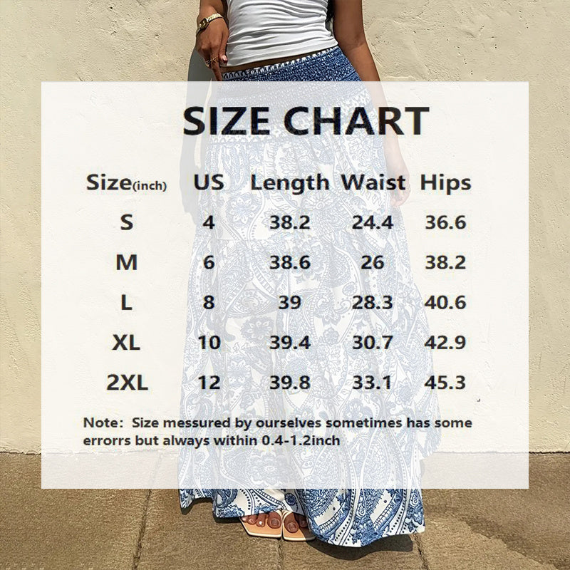 Women's Boho Floral Print Maxi Skirt - Elastic Waist A-Line Long Skirt For Spring&Summer Casual Beach Skirt RSTOCK