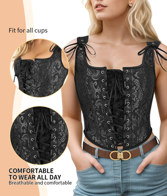 Corset Tops For Women Going Out Fashion Womens Sexy Vintage Overbust Corset Tops For Women Women's Renaissance Style Lace-Up Corset Camisole,Push Up Lingerie Jacquard Shapewear