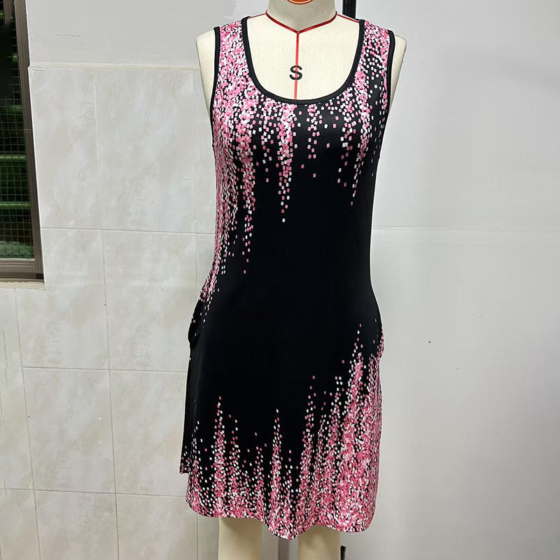 Women's Casual Sundress Summer Beach Dress Graphic Print V Neck Loose Tank Dresses RSTOCK