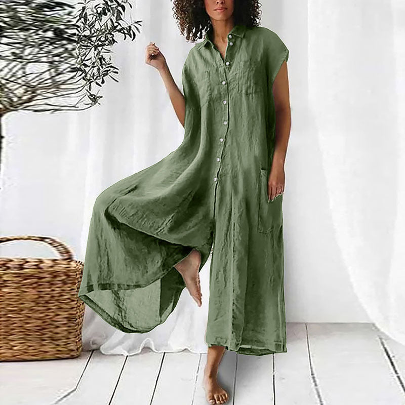 Women's Solid Color Casual Long-sleeved Mid-length Jumpsuit   RSTOCK